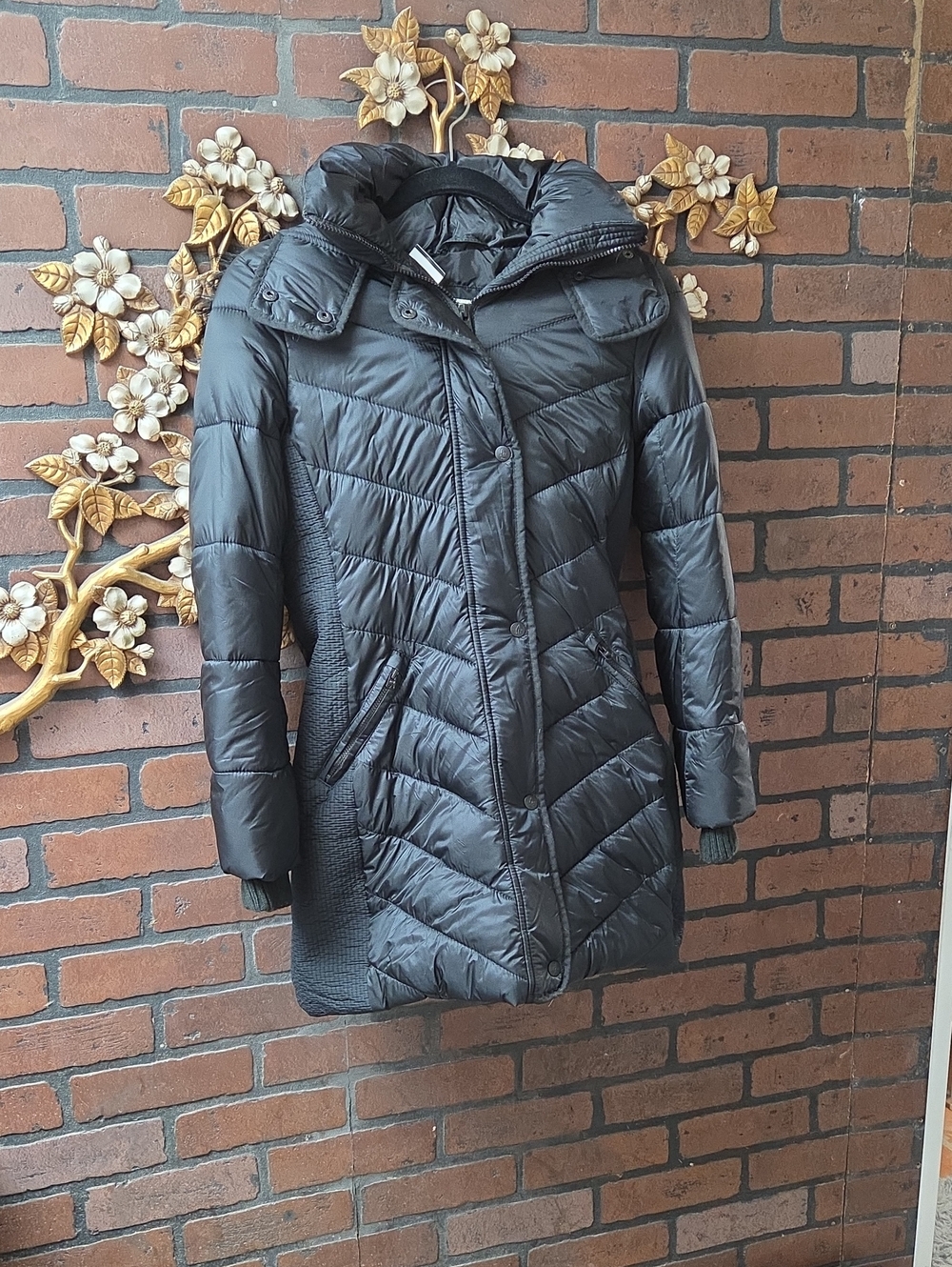 Abercrombie & Fitch Black Quilted Hooded Puffer Coat XS